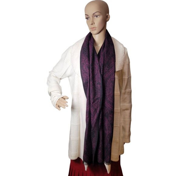 NWT - Saddlebred Purple & Black Paisley Scarf 74" Long 12.25" Wide Frayed Ends P - Picture 11 of 15